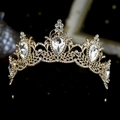 Golden Baroque crown featuring sparkling white rhinestones and teardrop crystals for parties - Gold Waterdrop Main Stone Scroll Style (TS-J3364G)