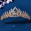 Sparkling gold crown for princess birthday party with brilliant white rhinestones - Gold Symmetrical Leaf Pavé Style (TS-J3187G)