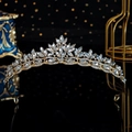 Elegant gold baroque tiara with sparkling crystal rhinestones for bridal party - Gold Radial Floral Spired Style (TS-J3206G)