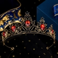Vintage gold crown with red teardrop gemstones and black rhinestones for parties - Gold Vintage Red Black Color Style (TS-J2827AGRED)
