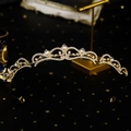 Elegant gold baroque crown with sparkling rhinestones for princess birthday party look - Gold Symmetrical Hollow Scroll Headband (TS-J2607G)