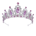 Vue détaillée de la couronne de mariée argentée avec cristaux roses et strass blancs - Base Argent + Strass Violet