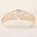 Luxury gold tiara with white rhinestones and intricate baroque floral metalwork - Gold Exquisite Vein Floral Style (TS-J2900G)