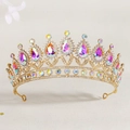 Baroque gold crown featuring iridescent rhinestones and vintage hollowed alloy design - Gold Iridescent Rainbow Rhinestone Style (TS-J2854GAB)
