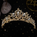 Sparkling gold tiara with crystal leaf patterns for luxury bridal party and birthdays - Gold Dense Foliage Texture Style (TS-J3145G)