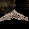 Luxury gold bridal tiara with sparkling white rhinestones in a Baroque style design - Gold Luxurious V-Shape Symmetrical Style (TS-J3086G)