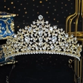Sparkling gold rhinestone tiara with baroque vine design for bridal wedding party wear - Gold Complex Vine Floral Style (TS-J3211G)