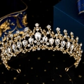 Baroque golden princess crown with sparkling pear-cut crystals for wedding and party - Gold Baroque Pear Large Crystal Style (TS-J3104G)