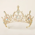Baroque gold crown with sparkling rhinestones and rainbow gems for princess birthday parties - Gold Vintage Rhombus Iridescent Style (TS-J2891)