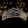 Baroque gold crown headband with sparkling rectangular rhinestones for bridal parties - Gold Rectangular Rhinestone Geometric Style (TS-J2857G)