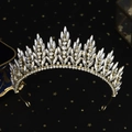 Elegant gold baroque tiara with sparkling crystal rhinestones for bridal party - Gold Radial Leaf Rhinestone Style (TS-J3247G)