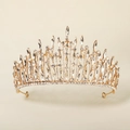 Sparkling gold crown with clear crystals for bridal weddings and princess parties - Gold Mixed-Cut Radial Style (TS-J2856G)