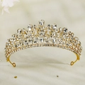 Sparkling gold tiara with crystal leaf patterns for bridal parties and celebrations - Gold Plant Leaf Waterdrop Cut (TS-J3144G)