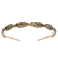 Detailansicht des Vintage-Haarreifs im Blattdesign mit schimmernden AB-Strasssteinen - Altgold AB Strass
