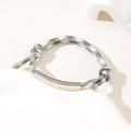 Verstellbares Armband aus grau-weißem Camouflage-Gewebe mit gebogener Metallplatte - 6mm Gebogene Platte / Grau-weißes Seil/Silberne Platte