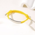 Verstellbares, hellgelbes geflochtenes Armband mit poliertem Silber-Edelstahlsteg - 6mm Gebogene Platte / Gelbes Seil/Silberne Platte
