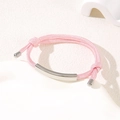 Verstellbares rosa geflochtenes Armband mit gebogenem Edelstahl-Stab in Silberoptik - 6mm Gebogene Platte / Rosa Seil/Silberne Platte