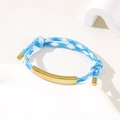 Verstellbares gewebtes Armband in Blau und Weiß mit gebogener goldener Metallplatte - 6mm Gebogene Platte / Blau-weißes Seil/Goldene Platte