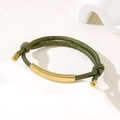 Verstellbares armeegrünes geflochtenes Nylonarmband mit goldener Edelstahl-Platte - 6mm Gebogene Platte / Grünes Seil/Goldene Platte