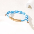 Blau-weiß kariertes Webarmband mit verstellbarem goldenem Metallelement für Damen - 6mm Gebogene Platte / Blau-weißes Seil/Roségoldene Platte