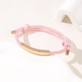 Rosa verstellbares geflochtenes Seilarmband mit gebogener Roségold-Metallplatte - 6mm Gebogene Platte / Rosa Seil/Roségoldene Platte
