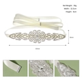 Luxurious bridal rhinestone belt with ivory ribbon for wedding dresses, 32.5cm long - Silver