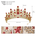 Couronne dorée luxueuse avec strass rouges et blancs et motifs floraux de cœur - Rouge