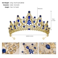 Goldene Barock Brautkrone mit tiefblauen Strasssteinen und 14 cm Durchmesser Maßen - Blaue Strass-Stil (TS-J3246GBLUE) / Blau