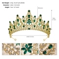 Goldene Brautkrone mit smaragdgrünen Strasssteinen und detaillierten Abmessungen - Grüne Strass-Stil (TS-J3246GGREEN) / Grün