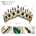 Luxurious gold bridal crown featuring large emerald green crystals and sparkling rhinestones - Green