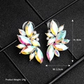 Iridescent AB crystal leaf cluster earrings in silver finish for wedding party events - Aurora Colorful (ERS-J3757A)