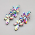 Sparkling iridescent leaf stud earrings with marquise-cut crystals in silver finish - Aurora Style (ERS-J3754A)