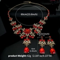 Luxus Brautschmuck-Set mit roten Rubinkristallen und vergoldeter Blumen-Halskette - Rot Stil 4