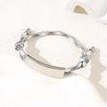 Minimalist grey and white woven rope bracelet with adjustable matte metal ID tag - Grey White Rope / Silver Metal Plate
