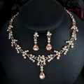 Luxuriöses Brautschmuck-Set mit Champagner-Kristallen auf goldener Blumenhalskette - Champagner Stil 3