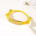 Adjustable bright yellow braided rope bracelet with a polished gold stainless steel plate - Yellow Rope / Gold Metal Plate