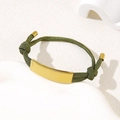 Minimalist adjustable dark green braided cord bracelet with a matte gold stainless steel plate - Green Rope / Gold Metal Plate
