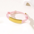 Adjustable pink braided rope bracelet with a plain brushed gold metal bar for engraving - Pink Rope / Gold Metal Plate