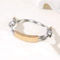 Adjustable grey and white woven bracelet with a polished gold-plated metal plate - Grey White Rope / Rose Gold Metal Plate