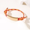 Adjustable tricolor braided rope bracelet with a polished gold stainless steel plate - Red Yellow Rope / Rose Gold Metal Plate
