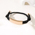 Adjustable black woven rope bracelet with rose gold plated stainless steel plate - Black Rope / Rose Gold Metal Plate