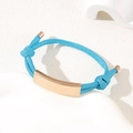Sky blue adjustable braided rope bracelet with rose gold polished metal plate charm - Blue Rope / Rose Gold Metal Plate