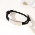 Adjustable black braided rope bracelet with a polished silver stainless steel plate - Black Rope / Silver Metal Plate