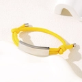 Adjustable bright yellow braided rope bracelet with polished silver stainless steel plate - Yellow Rope / Silver Metal Plate