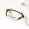 Minimalist olive green braided cord bracelet with polished stainless steel plate - Green Rope / Silver Metal Plate