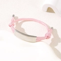 Adjustable pink braided rope bracelet with a polished silver stainless steel plate - Pink Rope / Silver Metal Plate