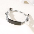 Adjustable woven rope bracelet in grey and white with a matte black metal plaque plate - Grey White Rope / Black Metal Plate