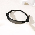 Adjustable black braided rope bracelet with polished gunmetal steel plate - Black Rope / Black Metal Plate