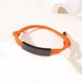 Adjustable orange braided rope bracelet with a matte black stainless steel plate - Orange Rope / Black Metal Plate