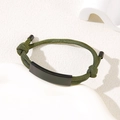 Adjustable dark green woven rope bracelet with matte black metal tag for a minimal look - Green Rope / Black Metal Plate